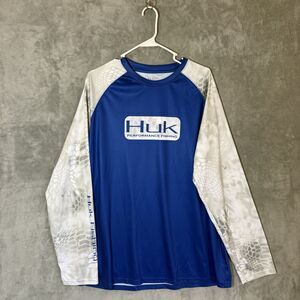 Huk Performance Shirt Mens XL Blue Gray Camo Long Sleeve Fishing Yeti UPF